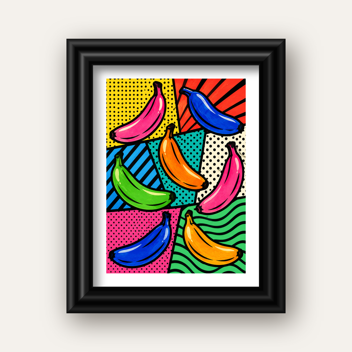 Renkli Pop Art Muzlar Poster – Modern ve Canlı Duvar Dekoru — siyah galeri çerçeveli paspartulu