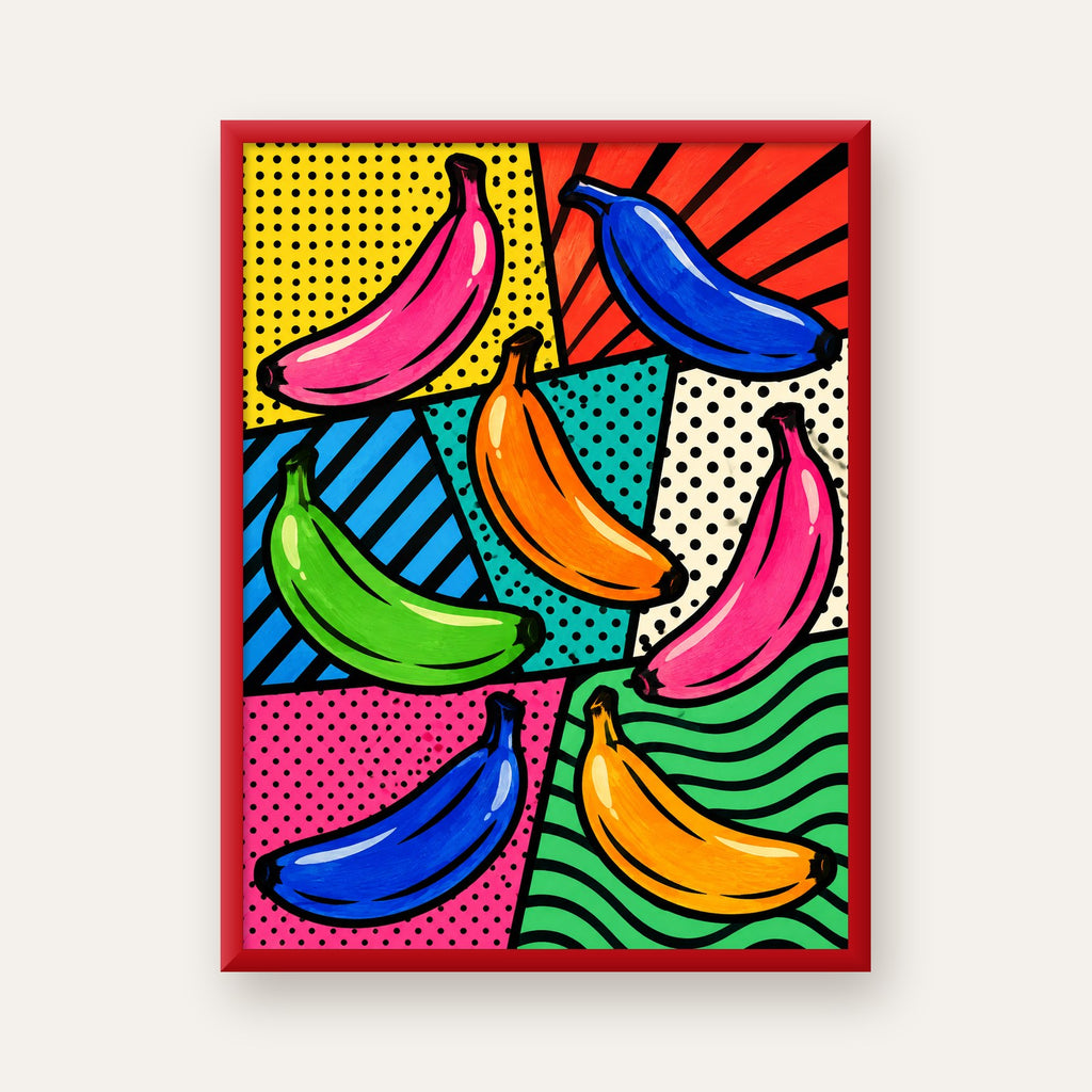 Renkli Pop Art Muzlar Poster – Modern ve Canlı Duvar Dekoru — kırmızı çerçeveli