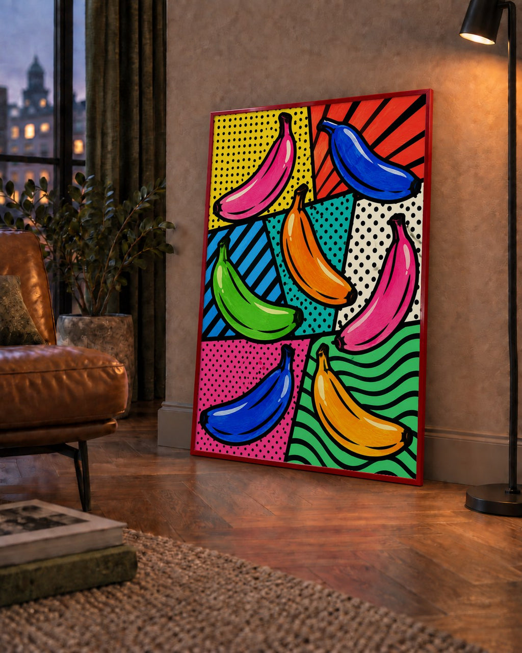Renkli Pop Art Muzlar Poster – Modern ve Canlı Duvar Dekoru — çerçeveli hâliyle bir ev duvarında