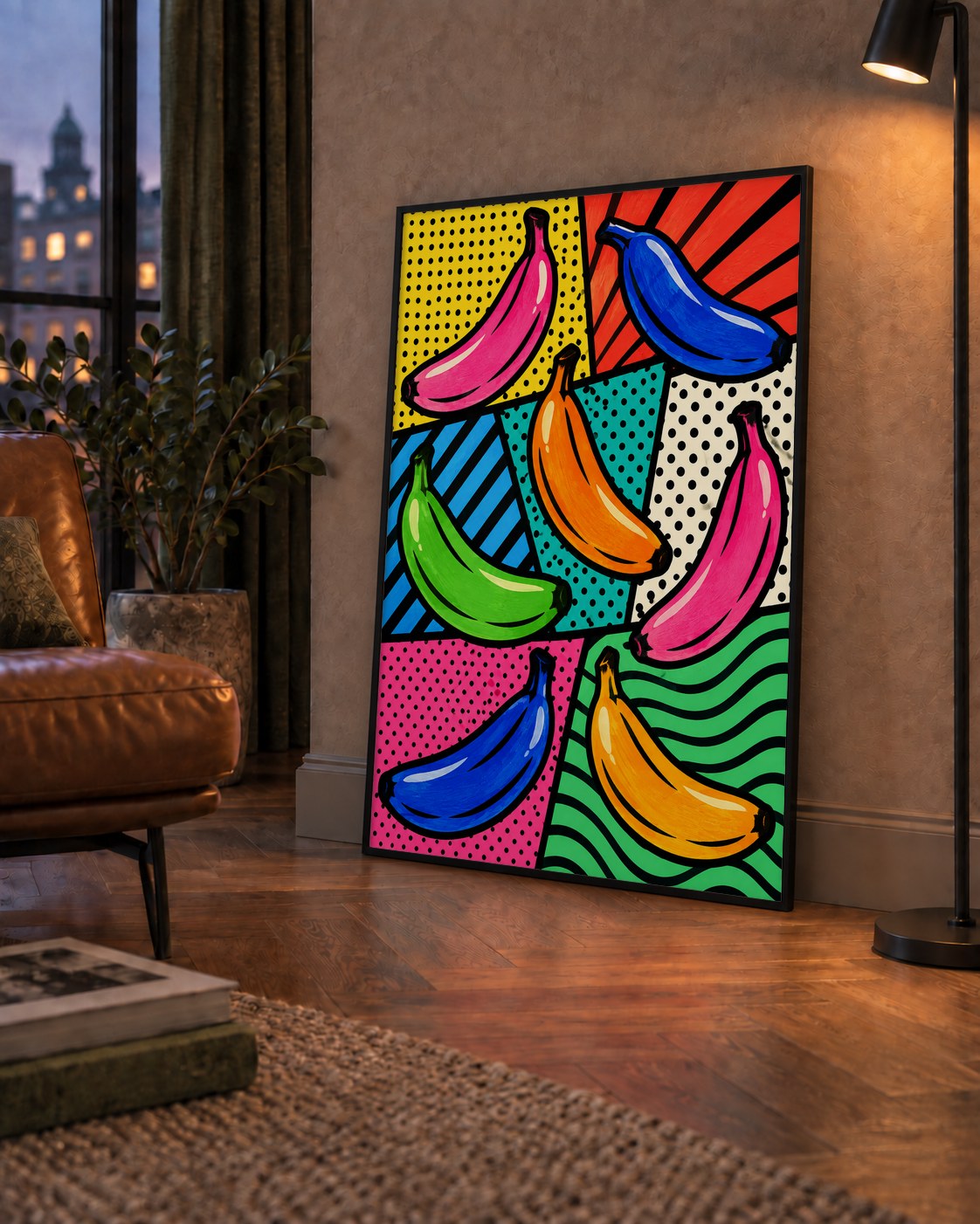 Renkli Pop Art Muzlar Poster – Modern ve Canlı Duvar Dekoru — çerçeveli hâliyle bir ev duvarında