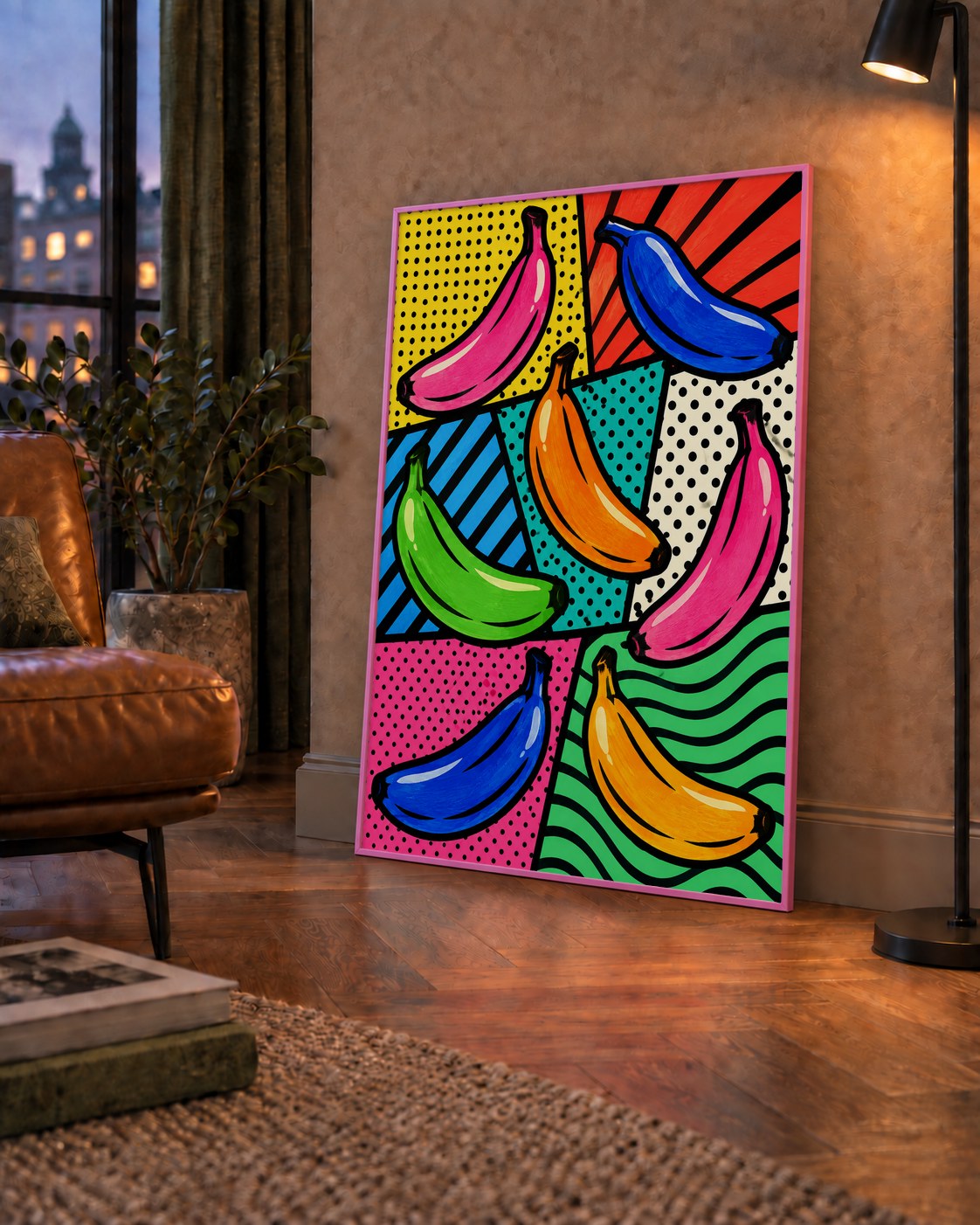 Renkli Pop Art Muzlar Poster – Modern ve Canlı Duvar Dekoru — çerçeveli hâliyle bir ev duvarında
