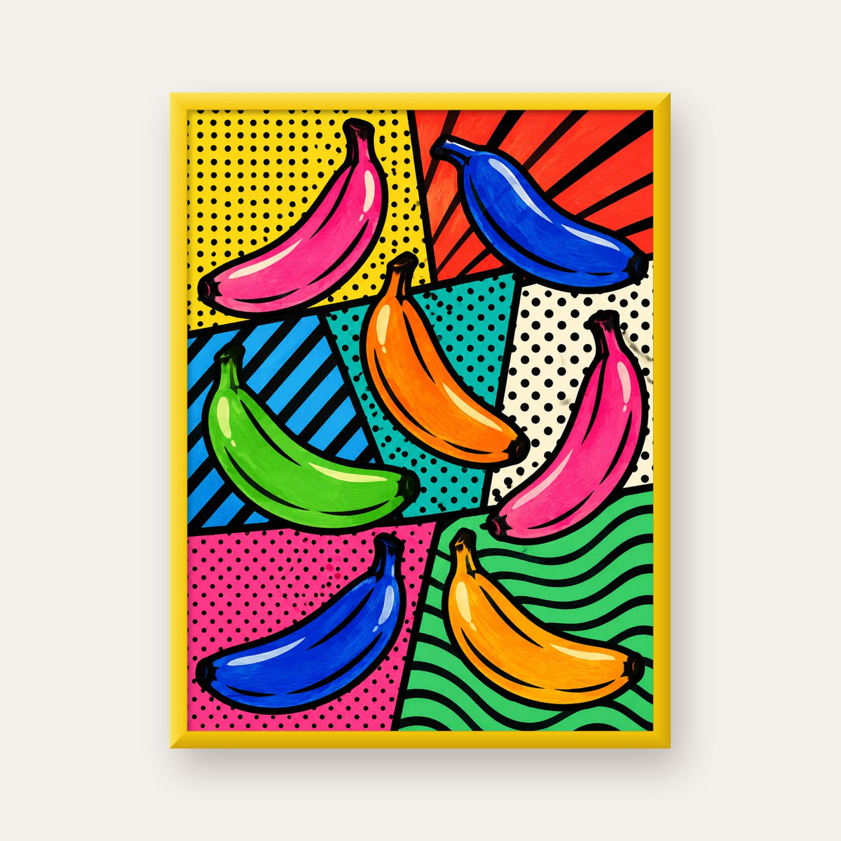 Renkli Pop Art Muzlar Poster – Modern ve Canlı Duvar Dekoru — sarı çerçeveli