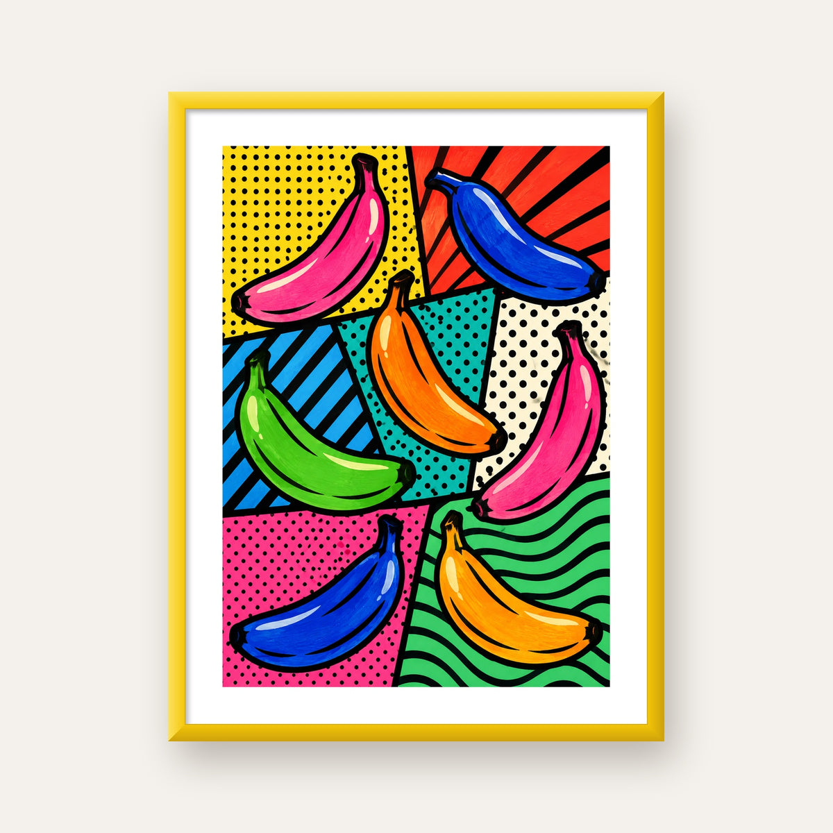 Renkli Pop Art Muzlar Poster – Modern ve Canlı Duvar Dekoru — sarı çerçeveli paspartulu