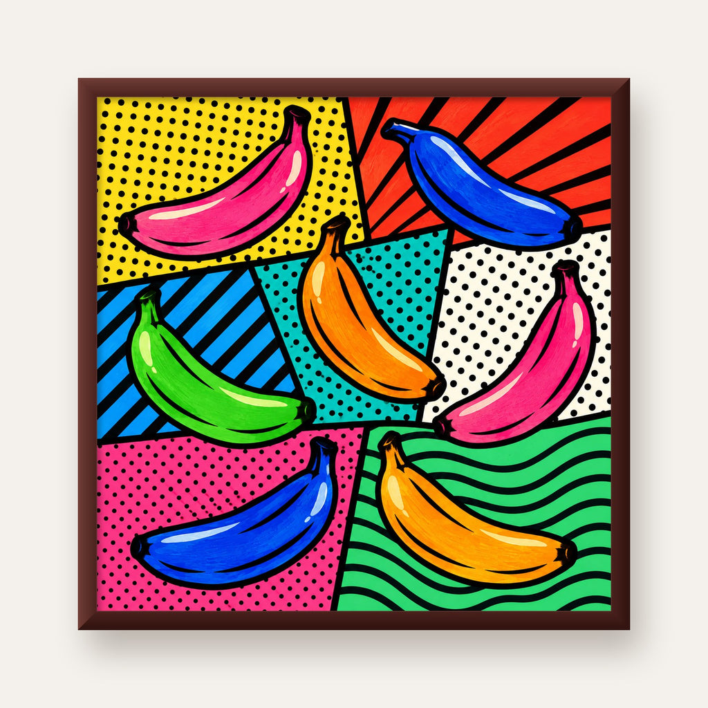 Renkli Pop Art Muzlar Poster – Modern ve Canlı Duvar Dekoru — ceviz çerçeveli