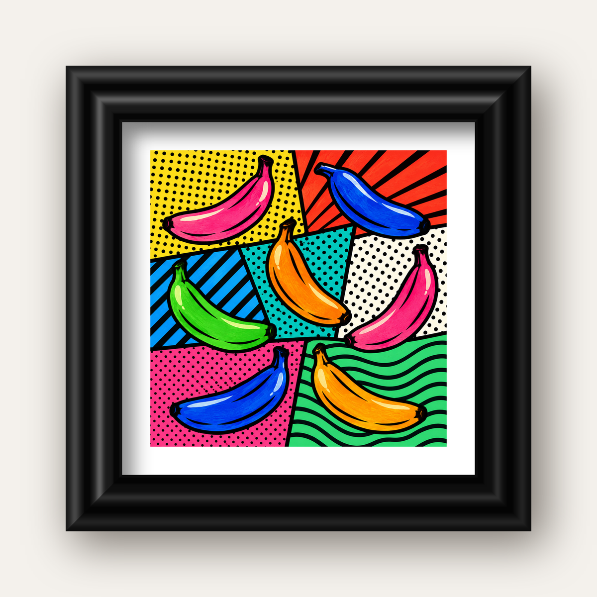 Renkli Pop Art Muzlar Poster – Modern ve Canlı Duvar Dekoru — siyah galeri çerçeveli paspartulu