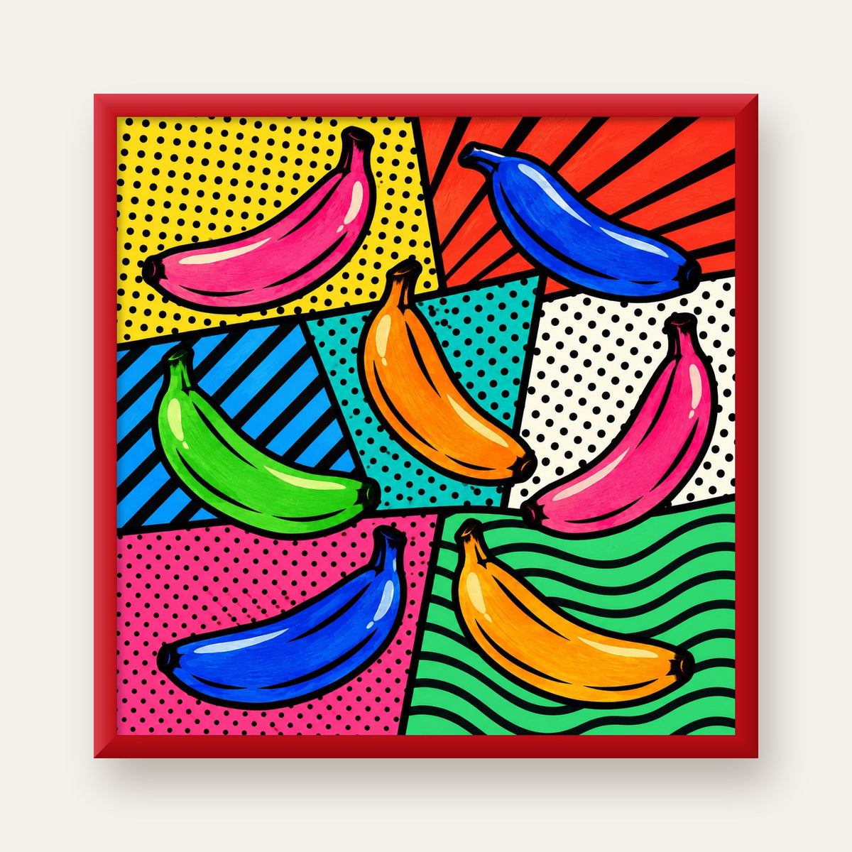 Renkli Pop Art Muzlar Poster – Modern ve Canlı Duvar Dekoru — kırmızı çerçeveli