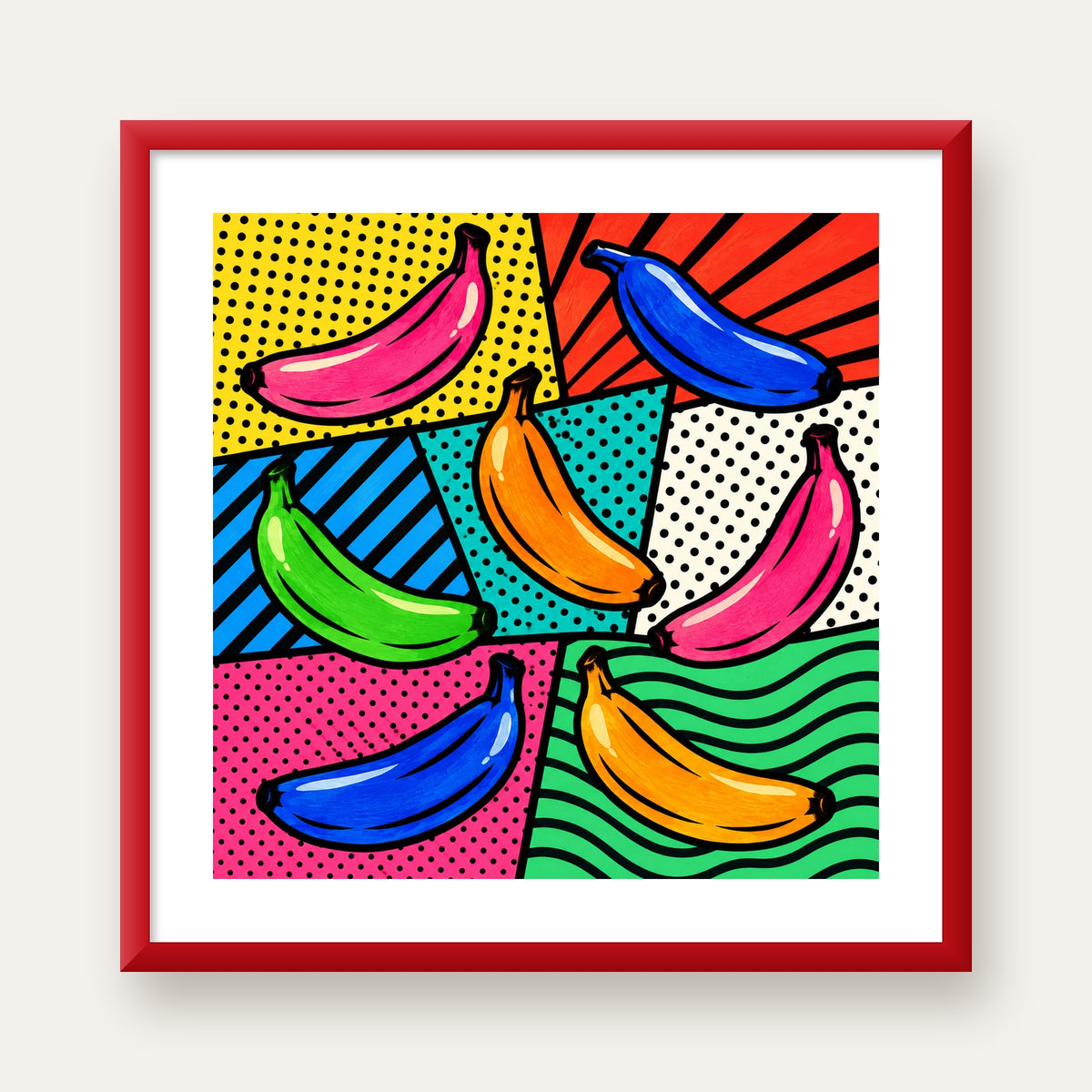 Renkli Pop Art Muzlar Poster – Modern ve Canlı Duvar Dekoru — kırmızı çerçeveli paspartulu