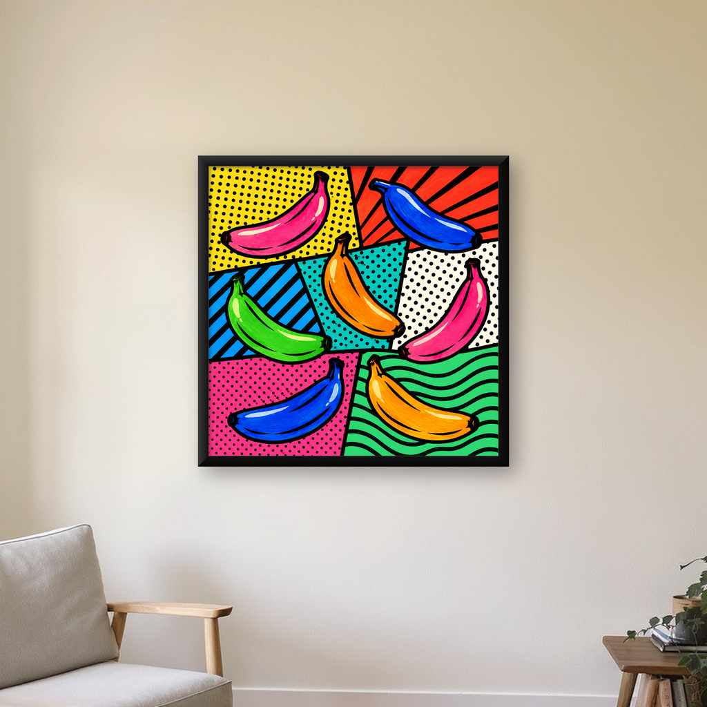 Renkli Pop Art Muzlar Poster – Modern ve Canlı Duvar Dekoru — Kare baskı, çerçeveli hâliyle bir ev duvarında