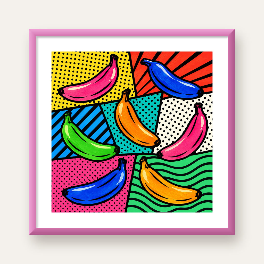 Renkli Pop Art Muzlar Poster – Modern ve Canlı Duvar Dekoru — pembe çerçeveli paspartulu