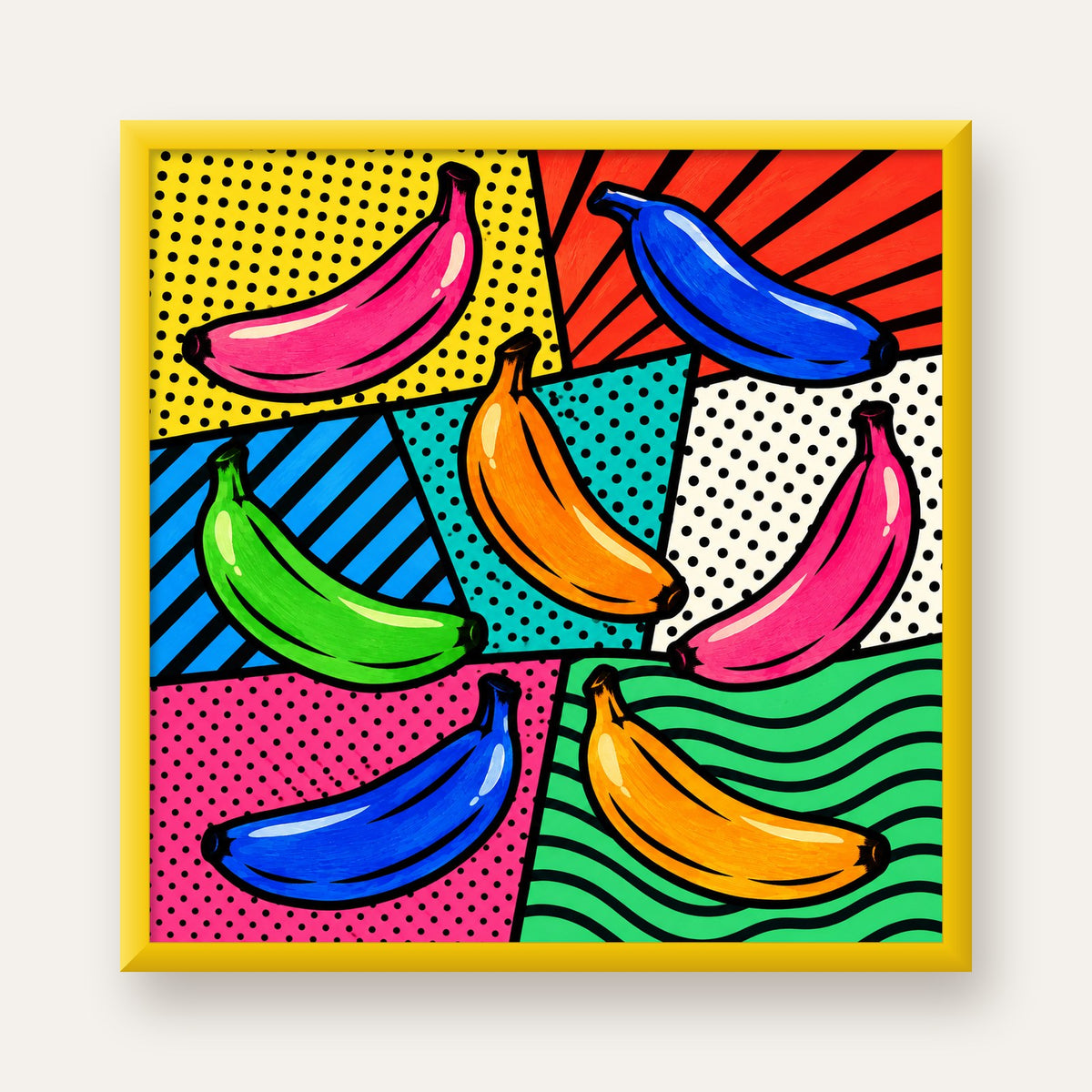 Renkli Pop Art Muzlar Poster – Modern ve Canlı Duvar Dekoru — sarı çerçeveli