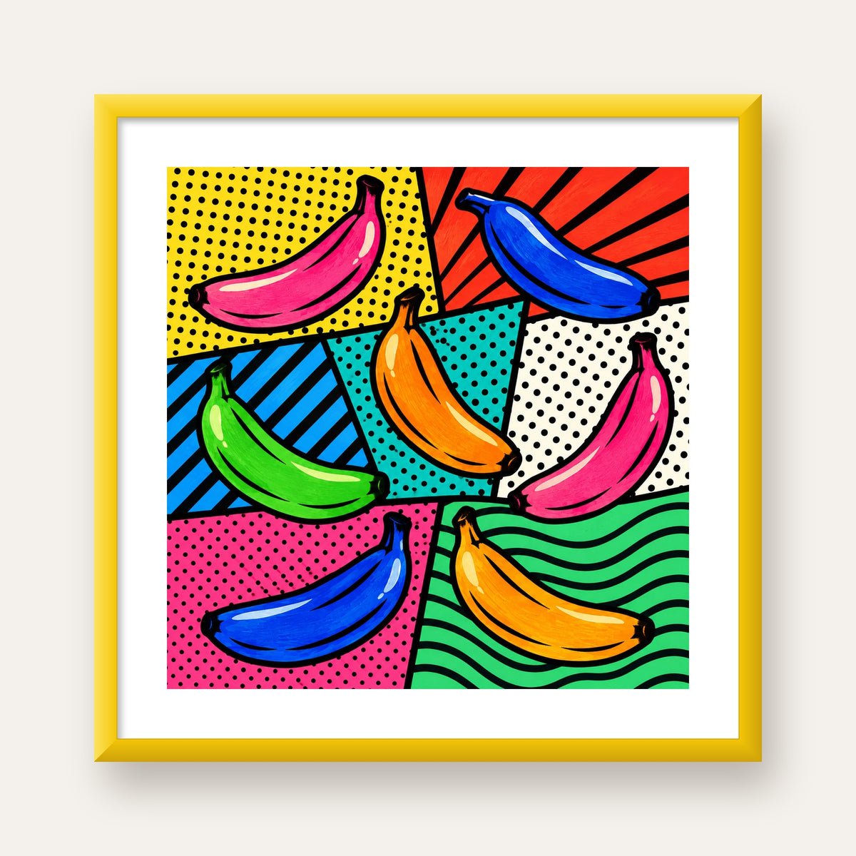 Renkli Pop Art Muzlar Poster – Modern ve Canlı Duvar Dekoru — sarı çerçeveli paspartulu