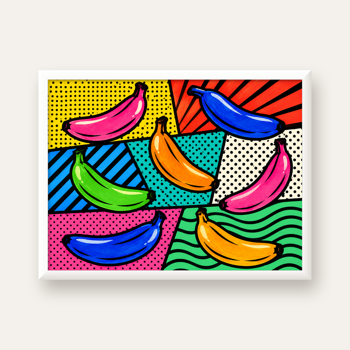 Renkli Pop Art Muzlar Poster – Modern ve Canlı Duvar Dekoru — beyaz çerçeveli yatay poster