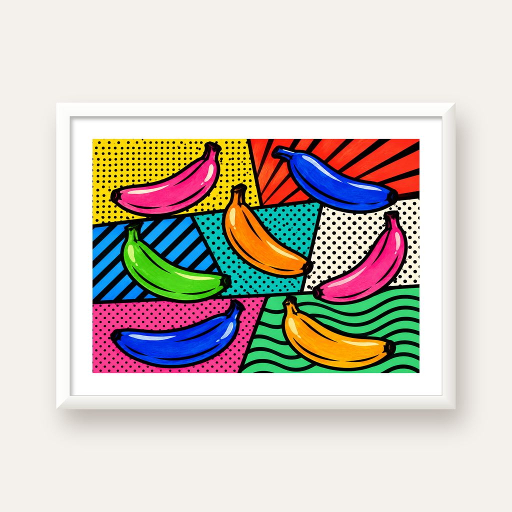 Renkli Pop Art Muzlar Poster – Modern ve Canlı Duvar Dekoru — beyaz çerçeveli yatay poster