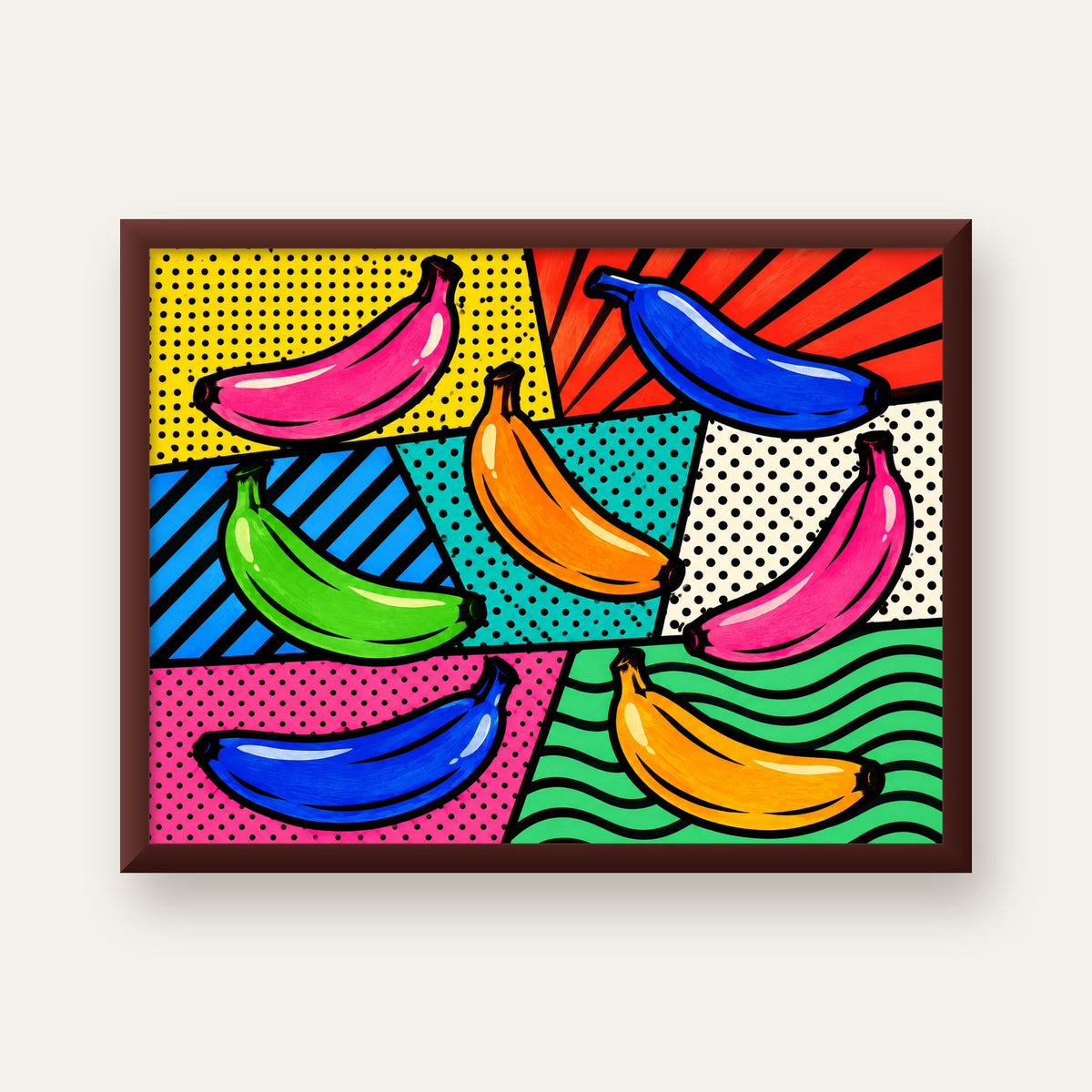 Renkli Pop Art Muzlar Poster – Modern ve Canlı Duvar Dekoru — ceviz çerçeveli