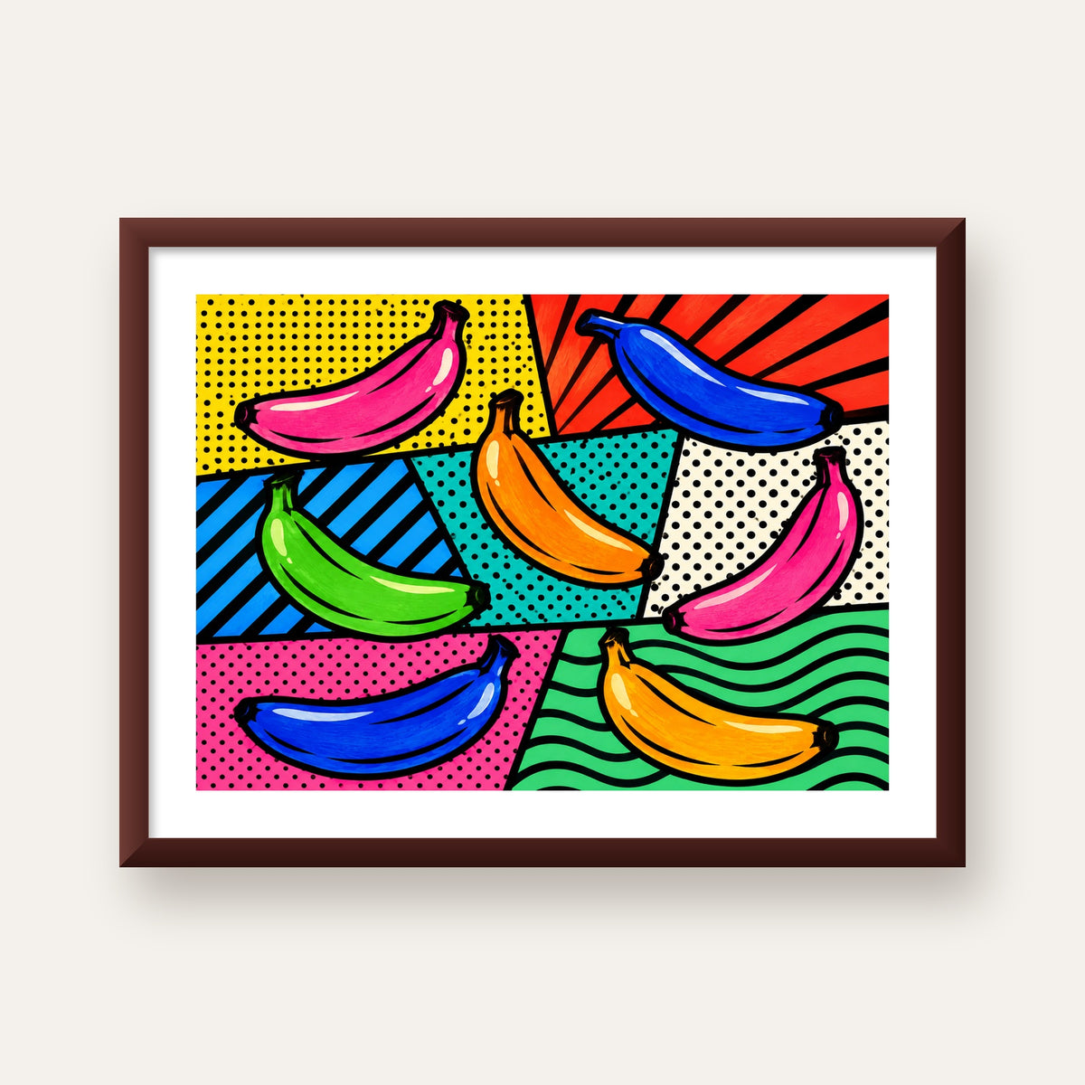 Renkli Pop Art Muzlar Poster – Modern ve Canlı Duvar Dekoru — ceviz çerçeveli paspartulu