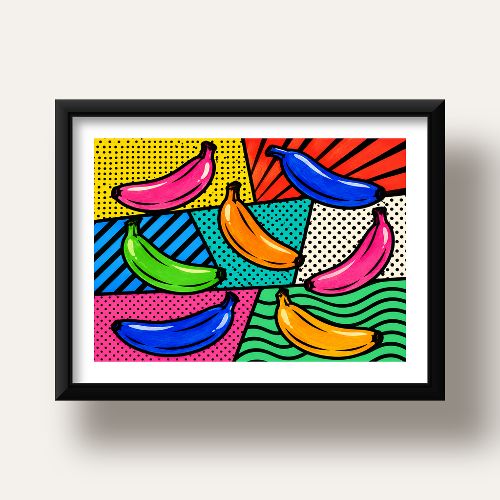 Renkli Pop Art Muzlar Poster – Modern ve Canlı Duvar Dekoru — siyah derin çerçeveli paspartulu