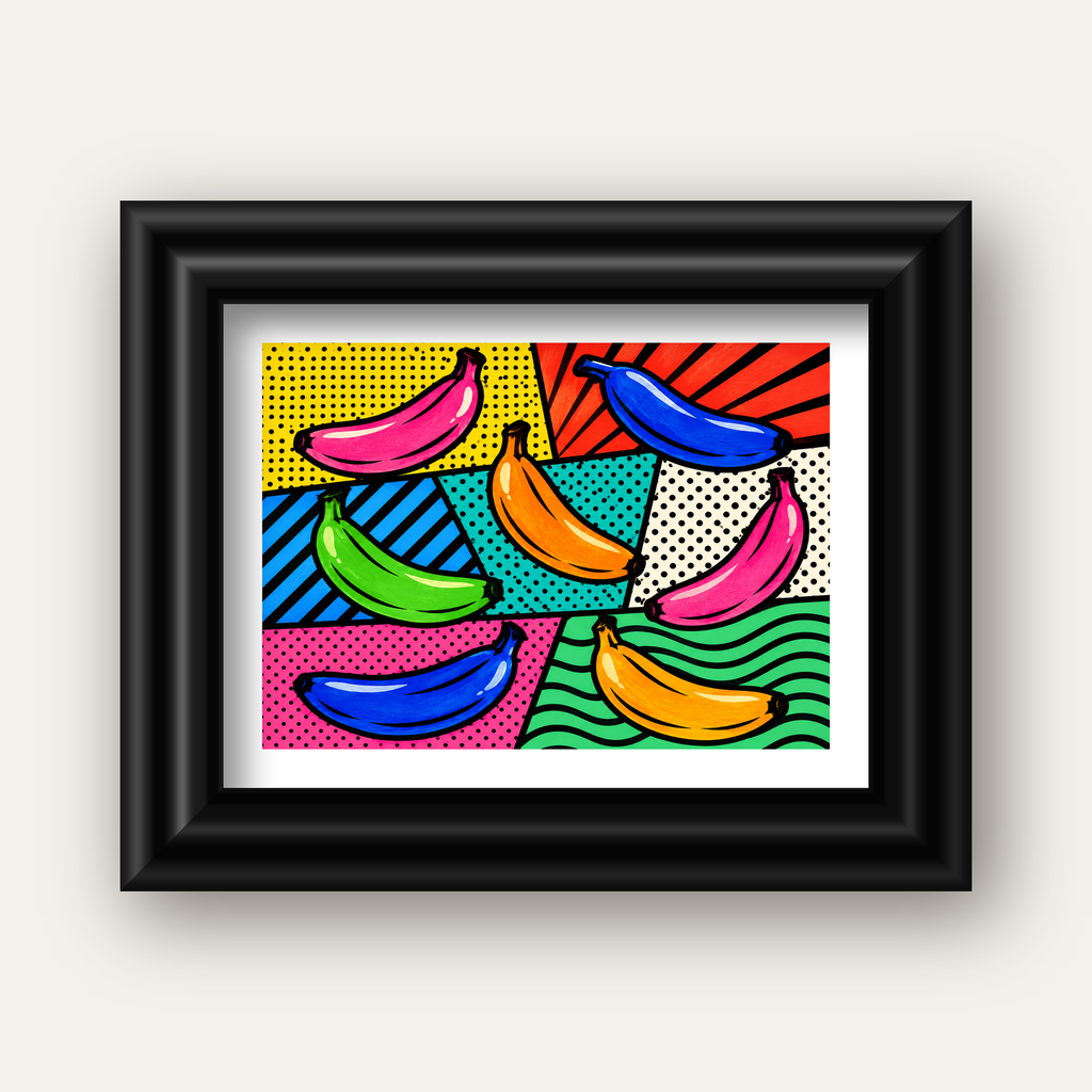 Renkli Pop Art Muzlar Poster – Modern ve Canlı Duvar Dekoru — siyah galeri çerçeveli paspartulu