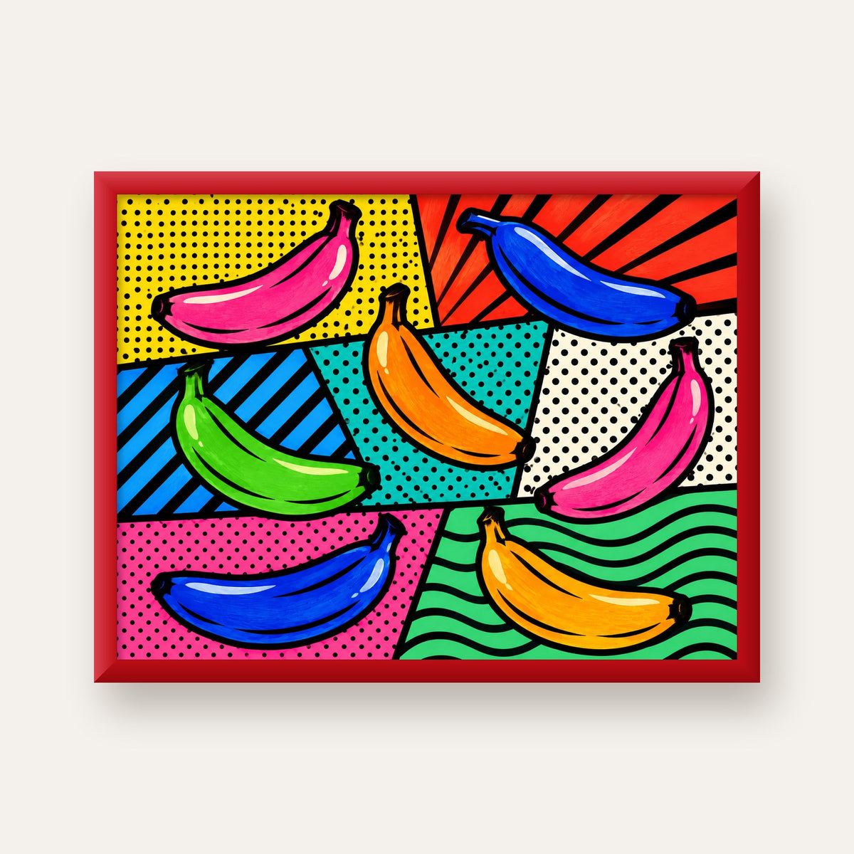 Renkli Pop Art Muzlar Poster – Modern ve Canlı Duvar Dekoru — kırmızı çerçeveli