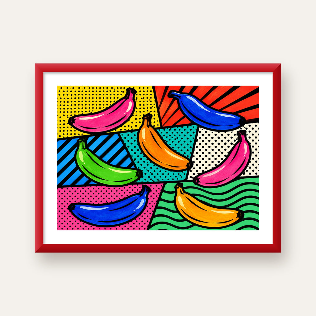 Renkli Pop Art Muzlar Poster – Modern ve Canlı Duvar Dekoru — kırmızı çerçeveli paspartulu