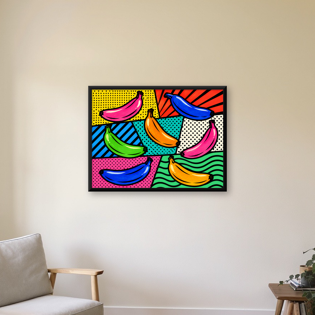 Renkli Pop Art Muzlar Poster – Modern ve Canlı Duvar Dekoru — Yatay baskı, çerçeveli hâliyle bir ev duvarında
