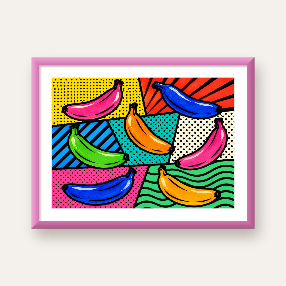 Renkli Pop Art Muzlar Poster – Modern ve Canlı Duvar Dekoru — pembe çerçeveli paspartulu