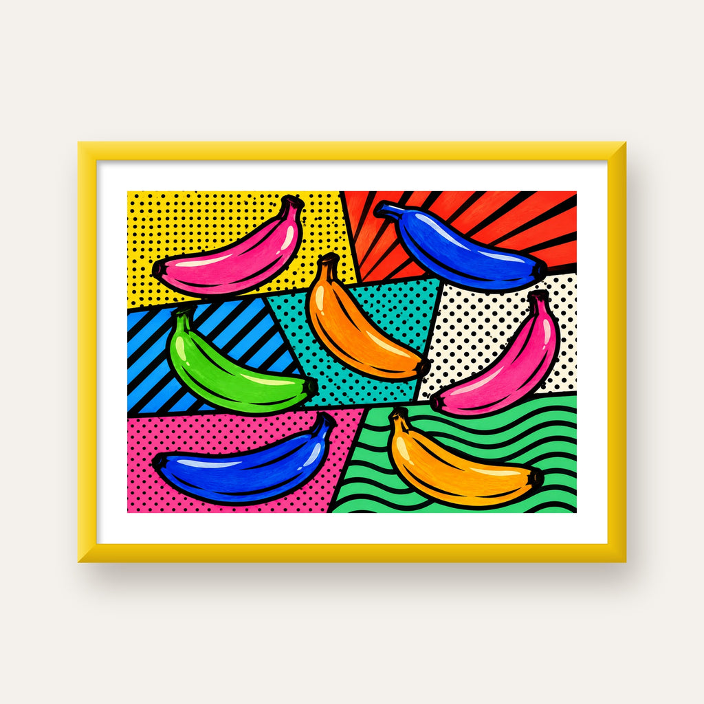 Renkli Pop Art Muzlar Poster – Modern ve Canlı Duvar Dekoru — sarı çerçeveli paspartulu