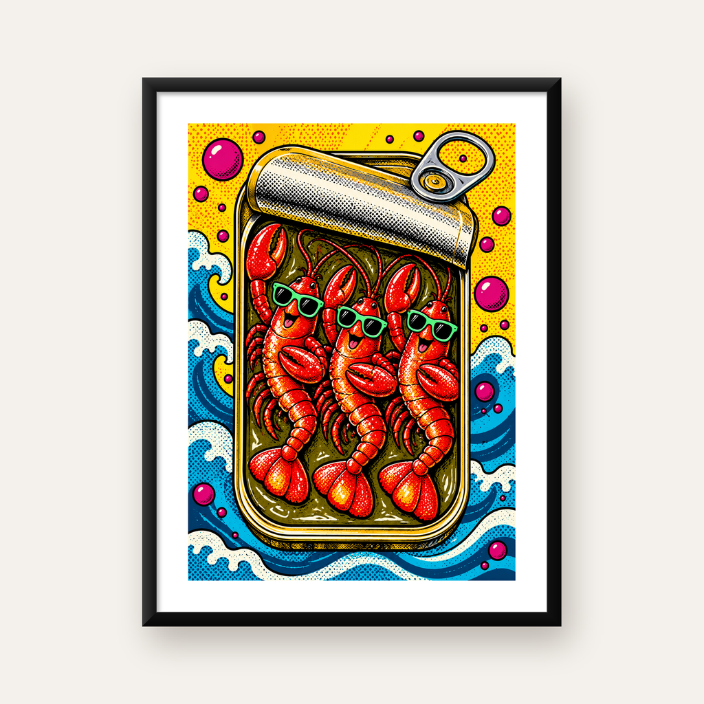 Renkli Pop Art Istakoz Konserve Poster – Eğlenceli Duvar Dekoru — Dikey baskı, beyaz paspartulu
