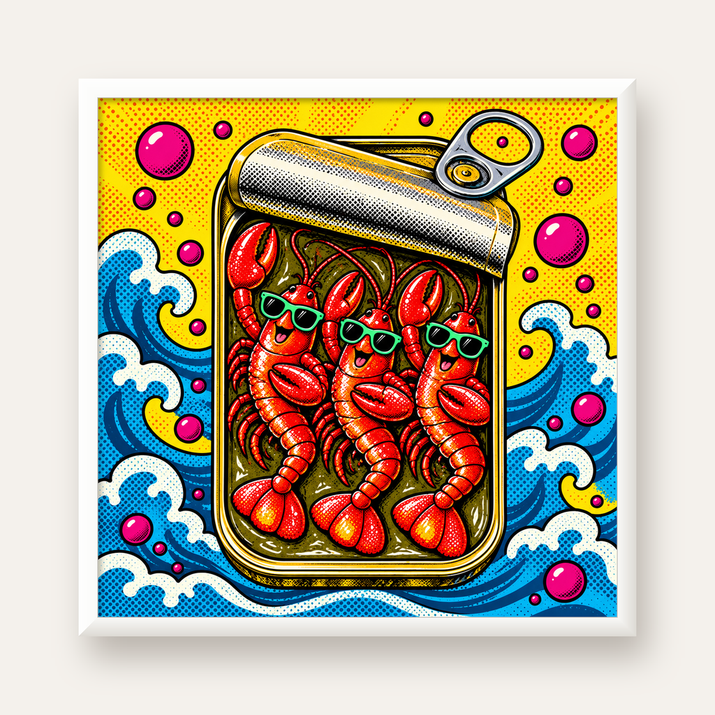 Renkli Pop Art Istakoz Konserve Poster – Eğlenceli Duvar Dekoru — beyaz çerçeveli kare poster
