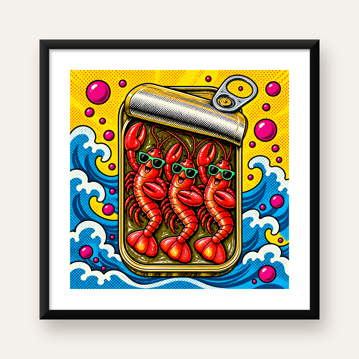 Renkli Pop Art Istakoz Konserve Poster – Eğlenceli Duvar Dekoru — Kare baskı, beyaz paspartulu