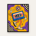 Dans Eden Retro Disco Kaset Dijital Poster – Renkli Duvar Dekoru — Dikey baskı, düz siyah çerçeveli duvar posteri