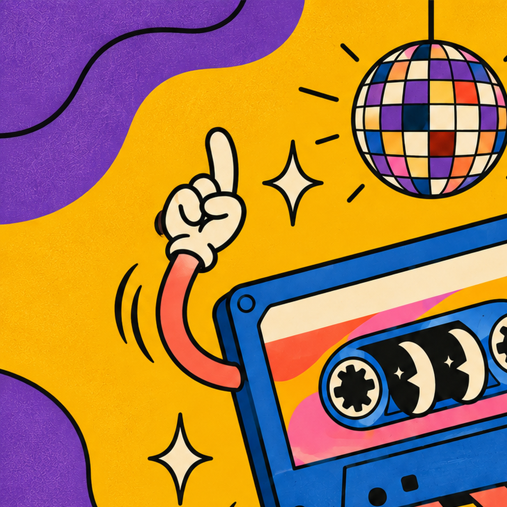 Dans Eden Retro Disco Kaset Dijital Poster – Renkli Duvar Dekoru — baskının yakın çekimi, kâğıt dokusu ve renk detayı