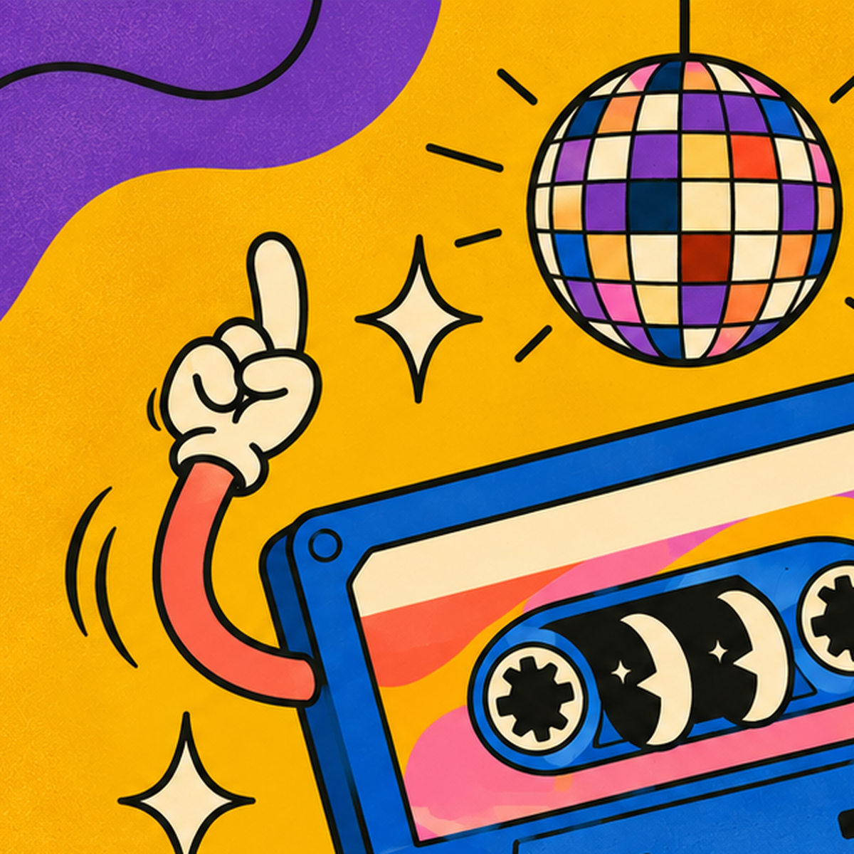 Dans Eden Retro Disco Kaset Dijital Poster – Renkli Duvar Dekoru — baskının yakın çekimi, kâğıt dokusu ve renk detayı