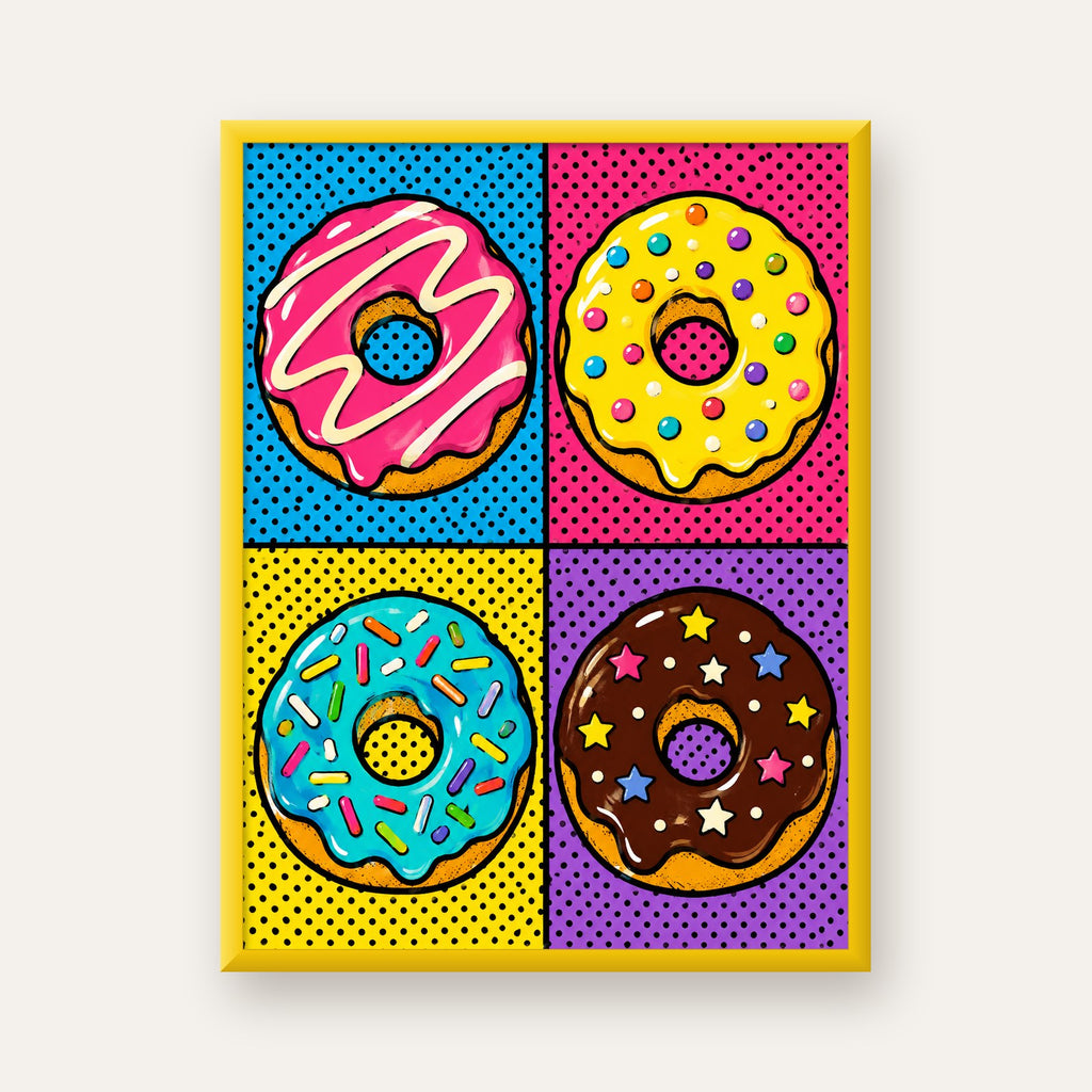 Pop Art Renkli Donutlar Poster - Dijital İllüstrasyon — sarı çerçeveli