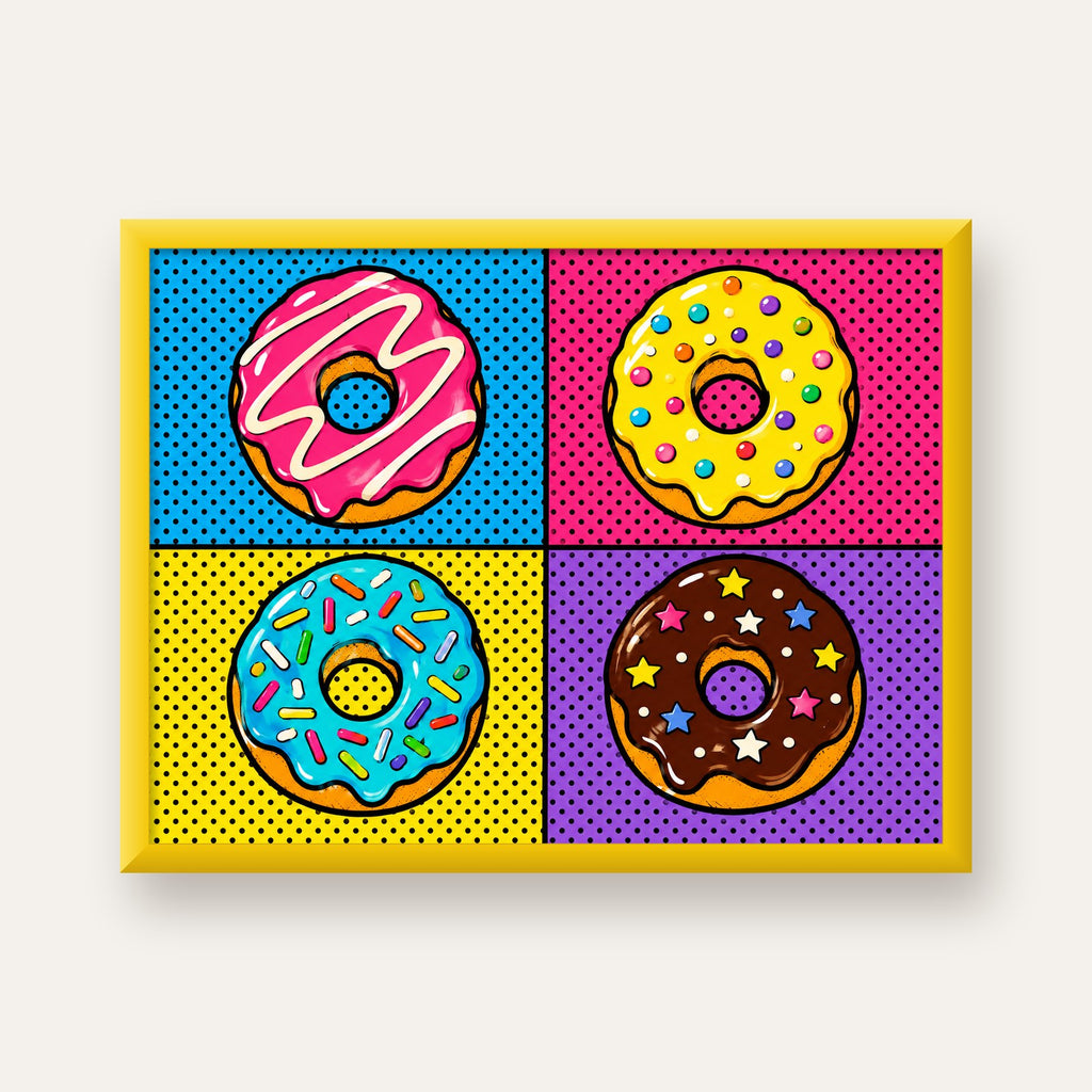 Pop Art Renkli Donutlar Poster - Dijital İllüstrasyon — sarı çerçeveli