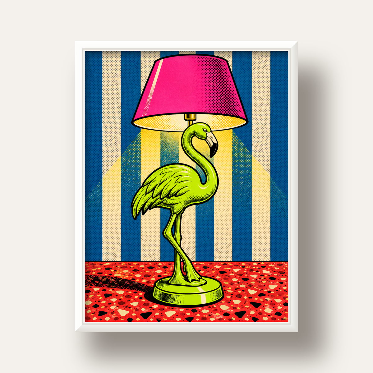 Pop Art Flamingo Lamba Poster – Renkli Duvar Dekoru — beyaz derin çerçeveli