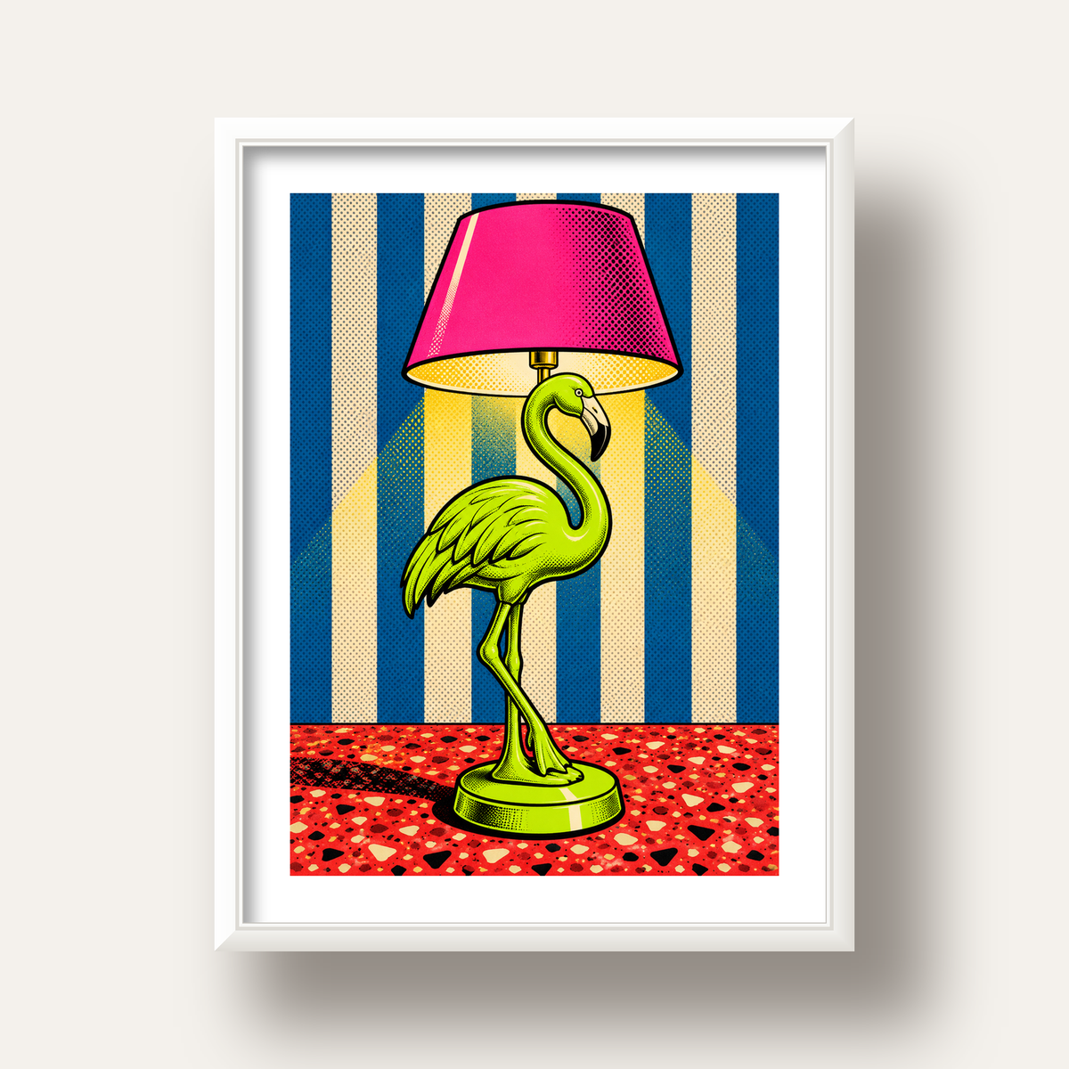 Pop Art Flamingo Lamba Poster – Renkli Duvar Dekoru — beyaz derin çerçeveli paspartulu