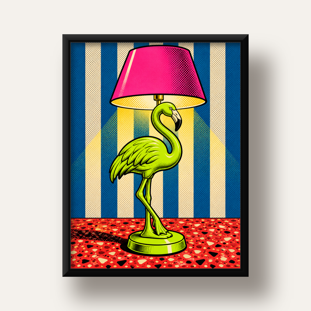 Pop Art Flamingo Lamba Poster – Renkli Duvar Dekoru — siyah derin çerçeveli