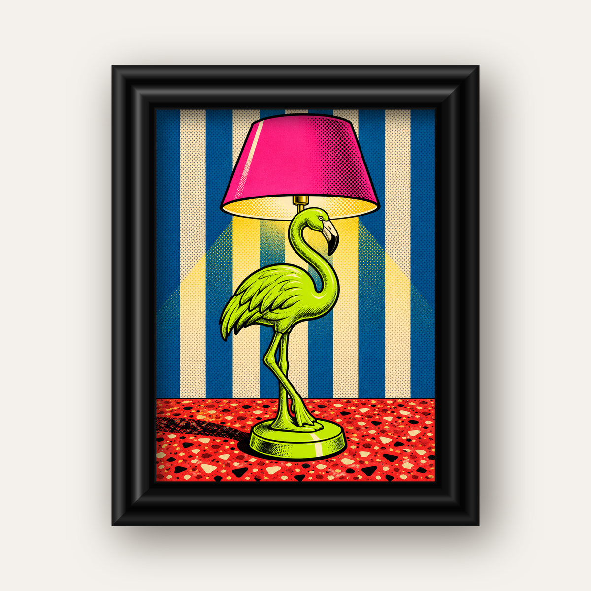 Pop Art Flamingo Lamba Poster – Renkli Duvar Dekoru — siyah galeri çerçeveli