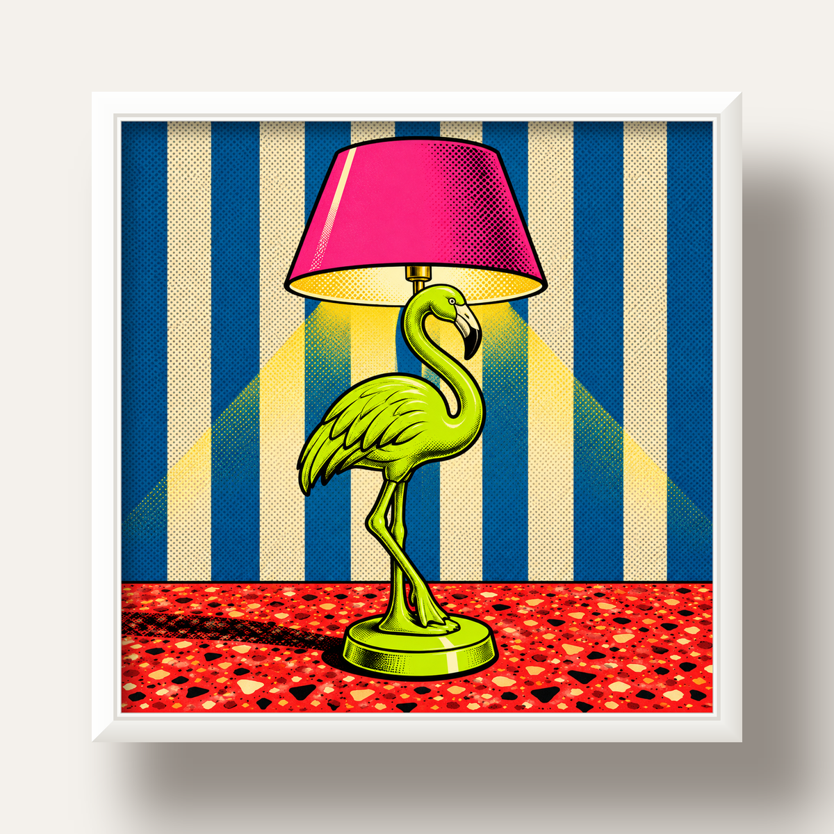 Pop Art Flamingo Lamba Poster – Renkli Duvar Dekoru — beyaz derin çerçeveli