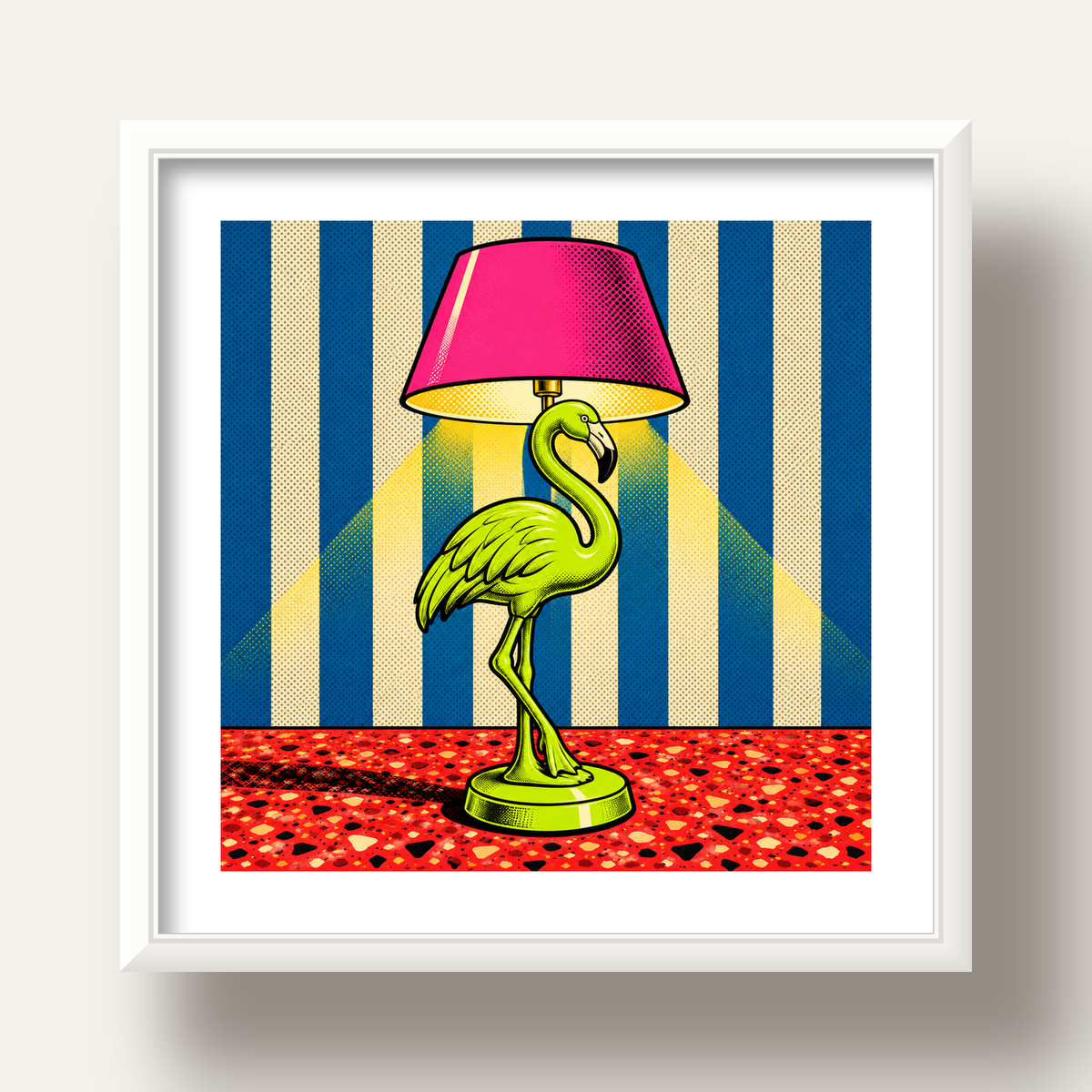 Pop Art Flamingo Lamba Poster – Renkli Duvar Dekoru — beyaz derin çerçeveli paspartulu