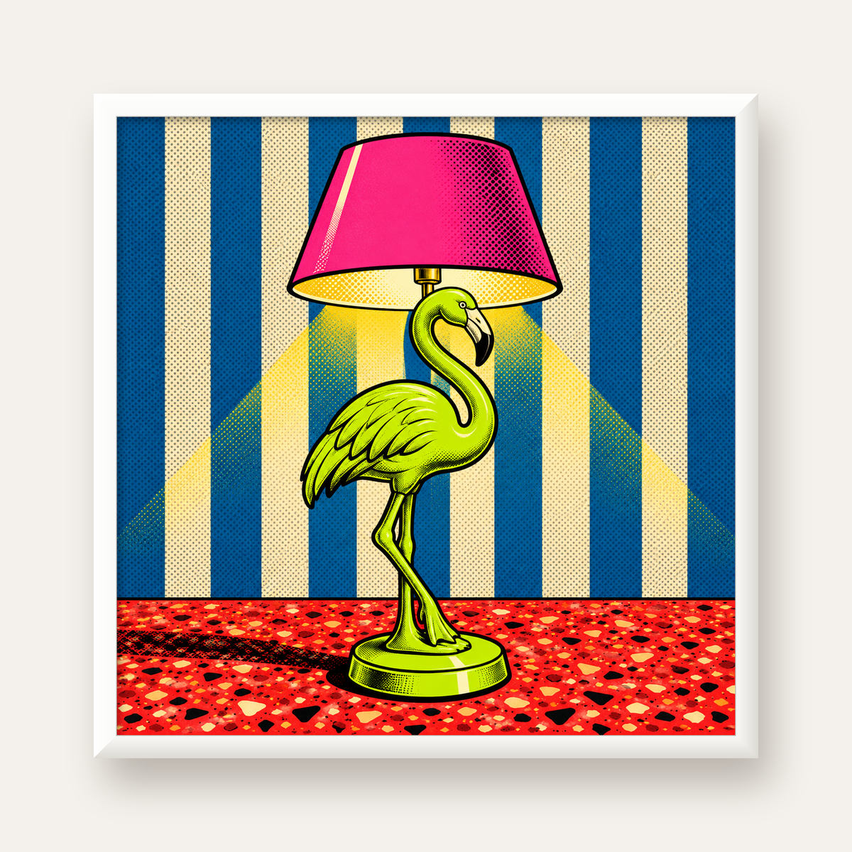 Pop Art Flamingo Lamba Poster – Renkli Duvar Dekoru — beyaz çerçeveli kare poster