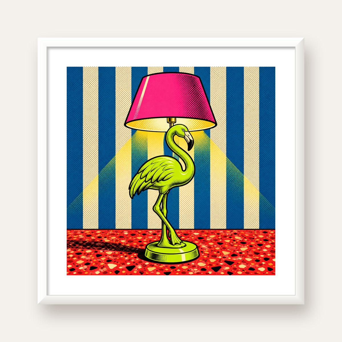 Pop Art Flamingo Lamba Poster – Renkli Duvar Dekoru — beyaz çerçeveli kare poster