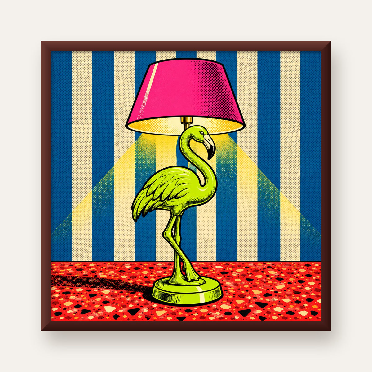 Pop Art Flamingo Lamba Poster – Renkli Duvar Dekoru — ceviz çerçeveli