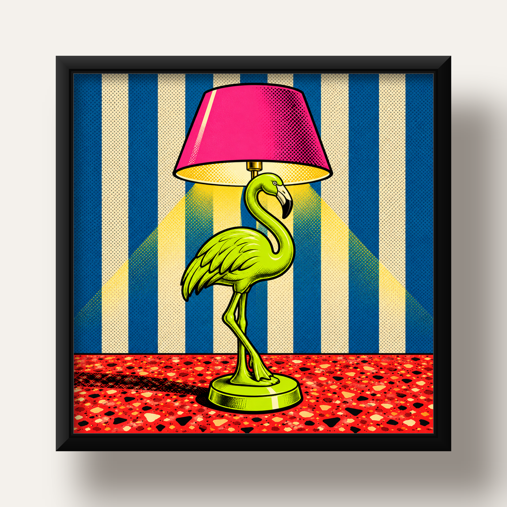 Pop Art Flamingo Lamba Poster – Renkli Duvar Dekoru — siyah derin çerçeveli
