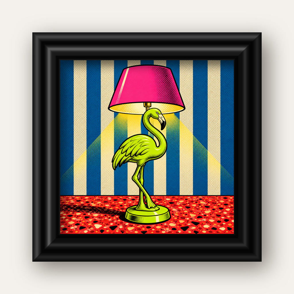Pop Art Flamingo Lamba Poster – Renkli Duvar Dekoru — siyah galeri çerçeveli