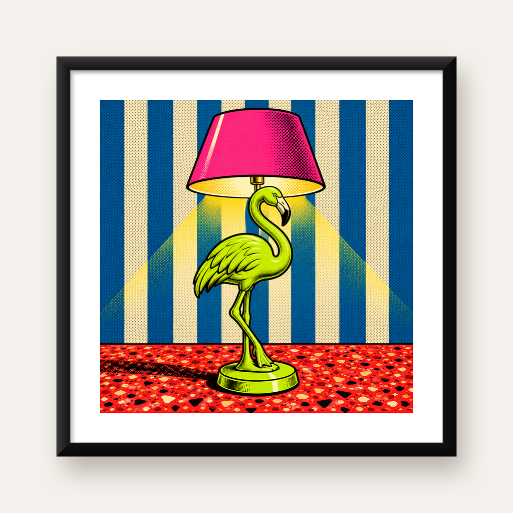 Pop Art Flamingo Lamba Poster – Renkli Duvar Dekoru — Kare baskı, beyaz paspartulu