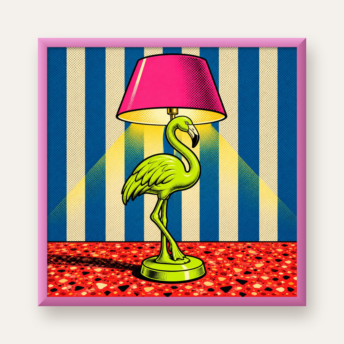 Pop Art Flamingo Lamba Poster – Renkli Duvar Dekoru — pembe çerçeveli