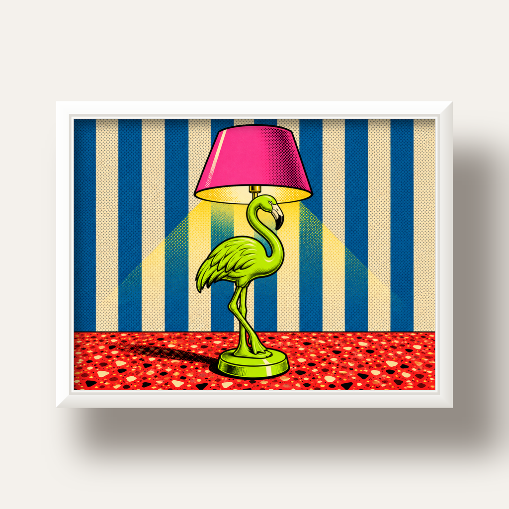 Pop Art Flamingo Lamba Poster – Renkli Duvar Dekoru — beyaz derin çerçeveli