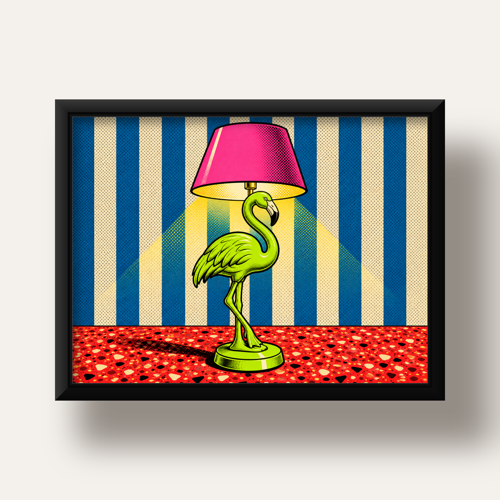Pop Art Flamingo Lamba Poster – Renkli Duvar Dekoru — siyah derin çerçeveli
