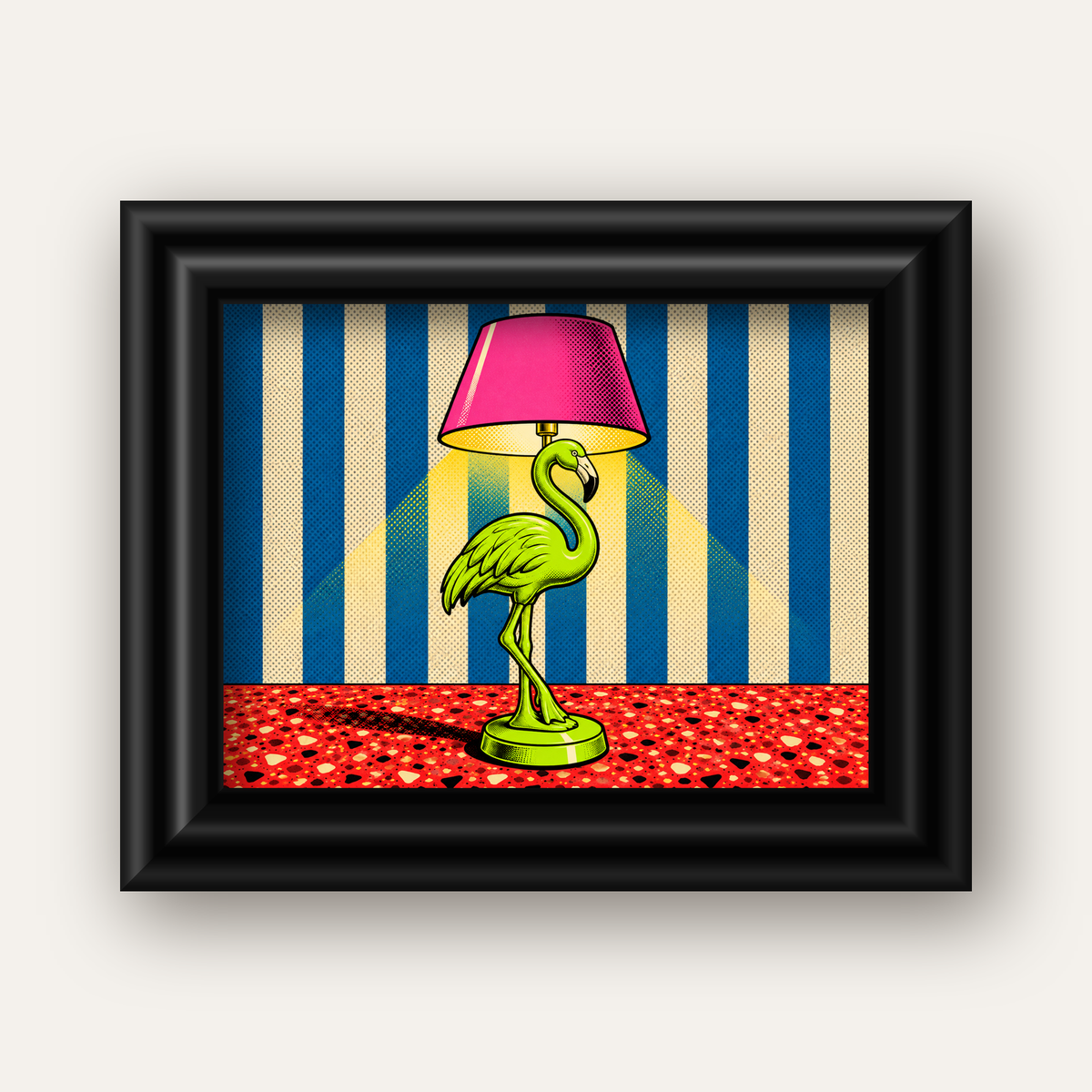 Pop Art Flamingo Lamba Poster – Renkli Duvar Dekoru — siyah galeri çerçeveli